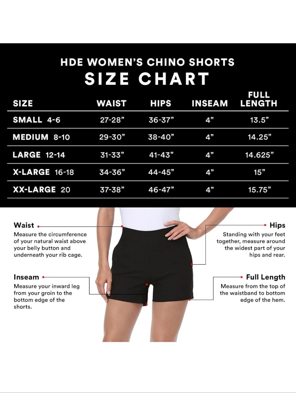 HDE Chino Shorts for Women 4" Inseam Elastic High Waisted Casual Summer Shorts - Picture 3 of 3